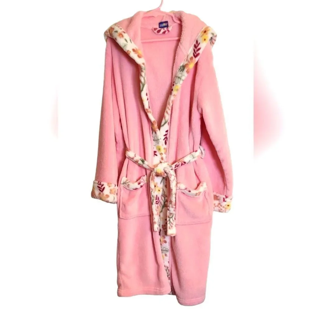 Lupilu Robe Pink‎ With Floral Trim And Tie Belt Very Soft Plush Girls sz L/XL